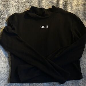 SHEIN Black Mock Neck Crop Top with White Text